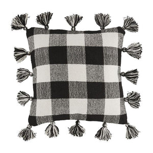 Pillow - Black Check Pillow with Tassels