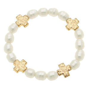 Sarah Cross Bracelet In Ivory Pearl