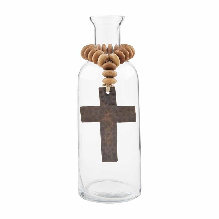 Cross Bud Vase with Wood Beads